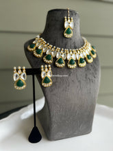Load image into Gallery viewer, Uncut Kundan Golden Carved Stone Statement Designer Necklace set
