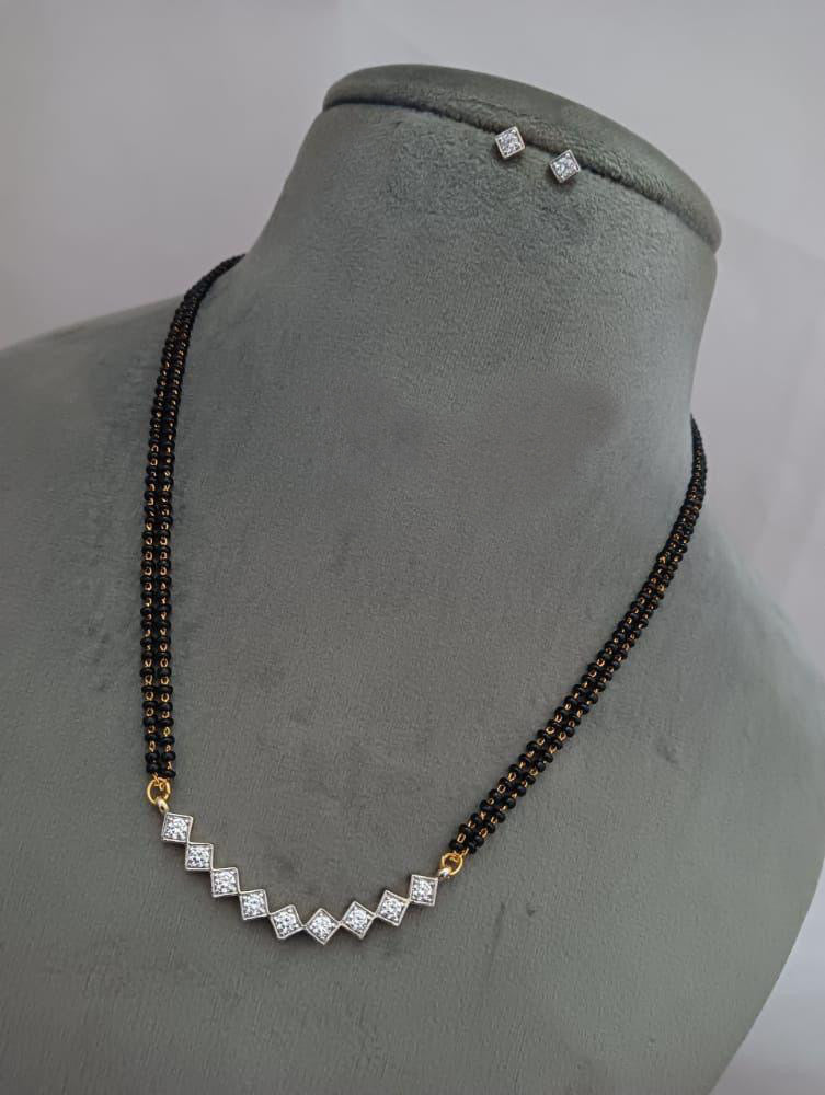 Cubic zirconia AD white Black beads Mangalsutra Necklace