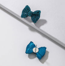 Load image into Gallery viewer, Teal Blue Rhinestone Bow Sparkly Stud Earrings IDW
