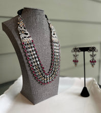 Load image into Gallery viewer, Naazi Special German Silver Peacock Five layered Premium Statement Necklace set

