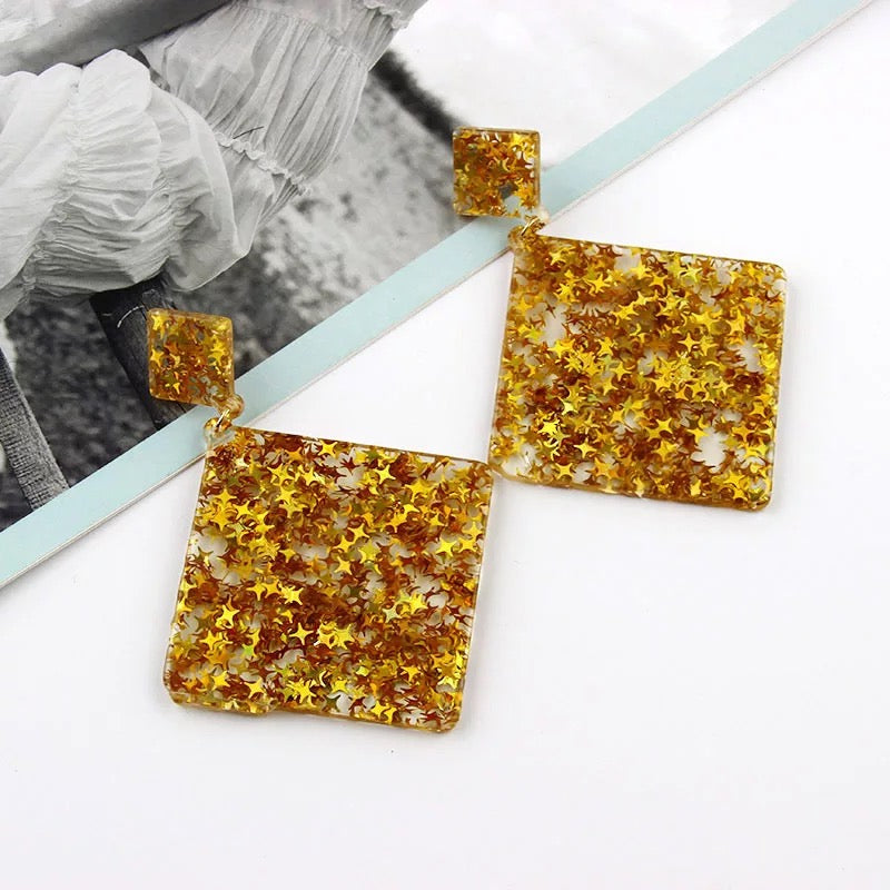 Acrylic Sparkling Christmas Long Square Earrings IDW