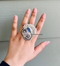 Load image into Gallery viewer, Pachi Kundan Bird Silver Ghunghroo Adjustable Ring
