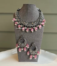 Load image into Gallery viewer, German silver Stone Peacock Statement necklace set

