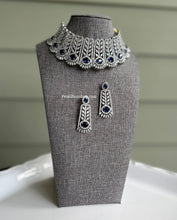 Load image into Gallery viewer, Statement American diamond Premium Royal Blue Choker necklace set
