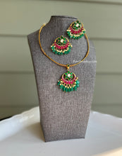 Load image into Gallery viewer, Real Jadau Kundan Kemp Stone Flower Foiled Hasli Necklace set
