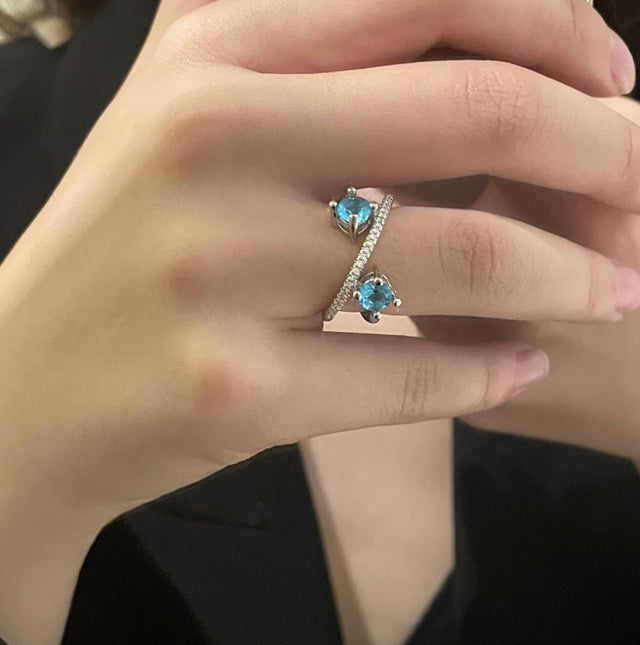 White Rhinestone Blue crystal Stone Ring for women IDW