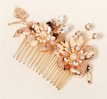 Load image into Gallery viewer, Golden Flower Rhinestone cz stone bridal pearl hair accessories

