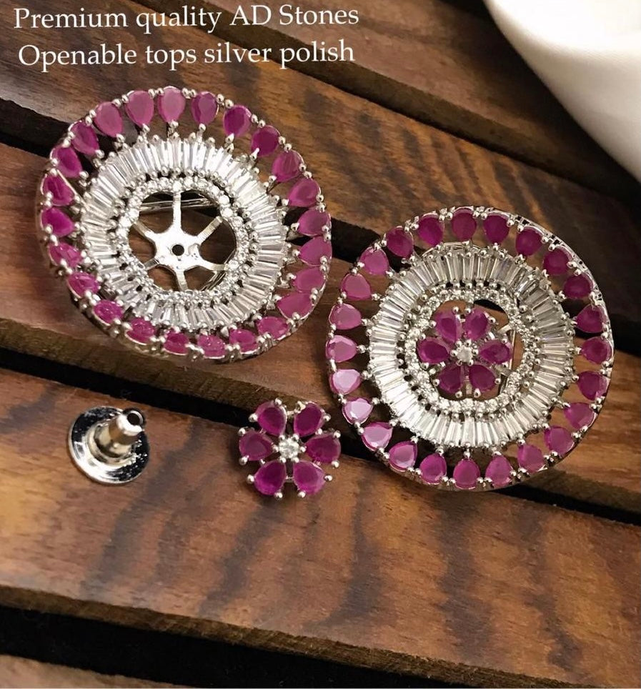 American diamond Pink Cz Stud Earrings with flower studs