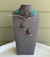 Load image into Gallery viewer, German silver Stone peacock Turquoise Pink necklace set
