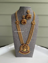 Load image into Gallery viewer, Multicolor Lakshmi ji Golden Beads Necklace set with jhumkas
