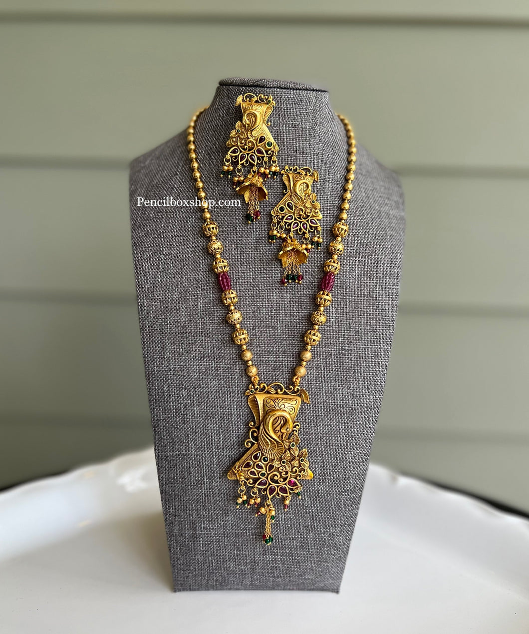 Statement Real kemp Stone Brass made Peacock Multicolor Necklace set