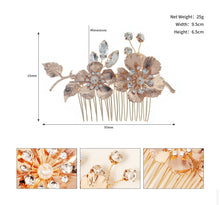 Load image into Gallery viewer, Golden Flower Rhinestone cz stone bridal pearl hair accessories
