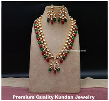 Load image into Gallery viewer, Kundan flower Long Mala Beads Back meenakari necklace set
