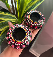 Load image into Gallery viewer, Set of 2 Handmade Pink Mandala work Candle Holder
