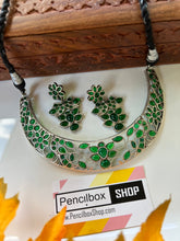 Load image into Gallery viewer, German Silver Flower  Stone Statement Necklace set
