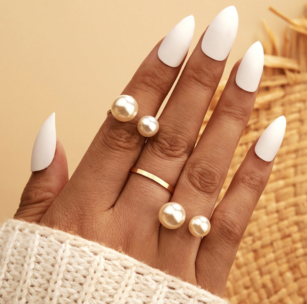 3 pc Gold Plated Pearl Ring set IDW