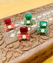 Load image into Gallery viewer, Meenakari and Stone Brass Stud Earrings
