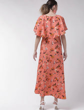 Load image into Gallery viewer, Peach Floral Maxi cape Dress 36 size
