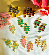 Load image into Gallery viewer, Contemporary Natural Stone Pearl Leaf shape Brass made earrings
