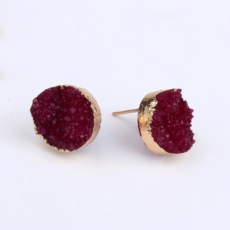 Druzy small Natural Stone Brass Stud Earrings