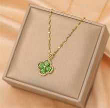 Load image into Gallery viewer, Flower Green Golden Rhinestone Brass  Pendant necklace with long chain IDW

