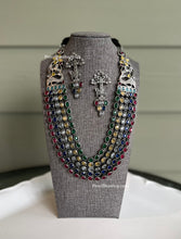 Load image into Gallery viewer, Naazi Special German Silver Peacock Five layered Premium Statement Necklace set
