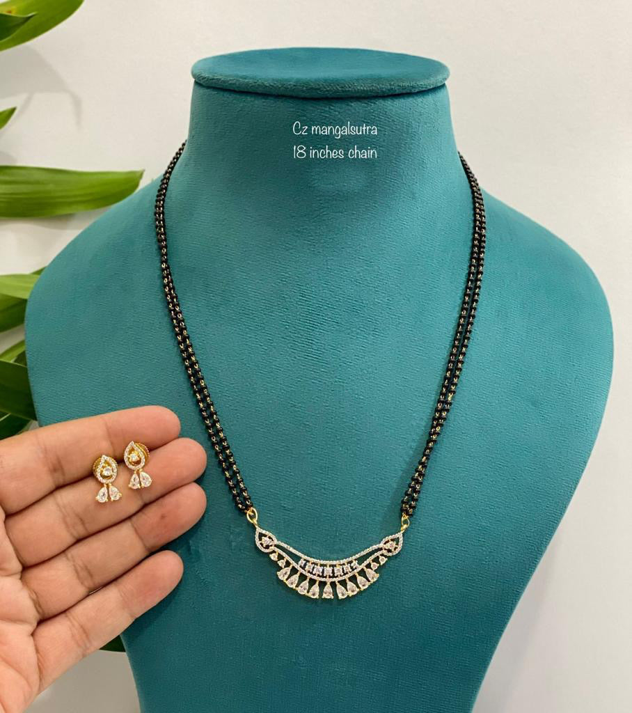 Cubic zirconia AD white Black beads Mangalsutra Necklace