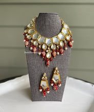 Load image into Gallery viewer, Kundan Statement Ruby tanjore Beads Back side Meenakari Heavy Statement Kundan necklace
