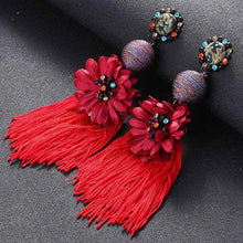 Load image into Gallery viewer, Flower Long Fabric tassel Earrings for women IDW
