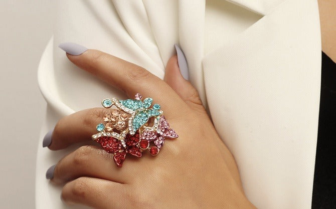 Multicolor butterfly cz stone  rings adjustable IDW